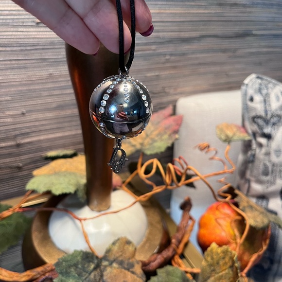 Dior Lip Gloss Mirror Ball Necklace on black satin necklace. - Picture 2 of 11